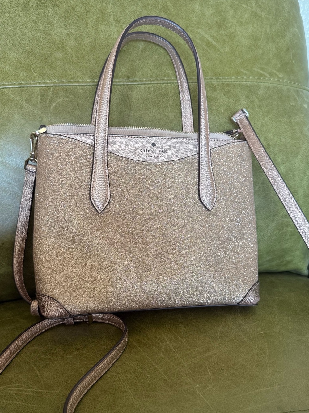 kate spade Rose Gold Blush Pink Glitter Shimmy Satchel Crossbody Purse